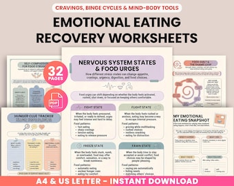 Caderno de exercícios sobre alimentação emocional, Planilhas de exercícios sobre alimentação emocional, Planilhas de exercícios sobre compulsão alimentar, Desejos, Comer por estresse, Ferramentas de terapia para lidar com a culpa alimentar