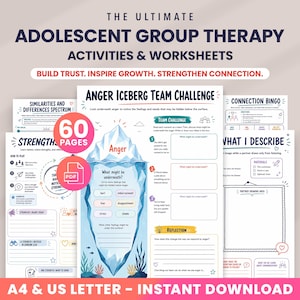 Activités de thérapie de groupe pour adolescents, fiches de travail pour le counseling de groupe pour adolescents, régulation émotionnelle, communication et stratégies d'adaptation (PDF)