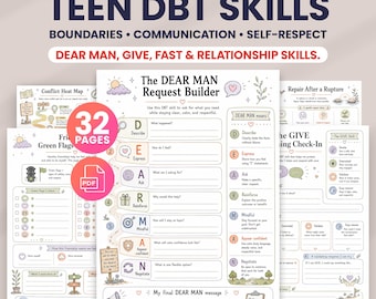 Teen DBT Skills Workbook | Boundaries Communication Self-Respect Worksheets | DEAR MAN Give Fast | Teen Therapy