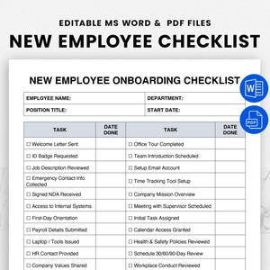 New Employee Onboarding Checklist Template - New Hire Form - HR Starter Kit - Editable WORD & PDF - Instant Download