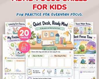ADHD Focus Workbook for Kids, Executive Functioning Skills, Staying Focused, Attention & Listening, Children Morning Routine, Weekly Tracker