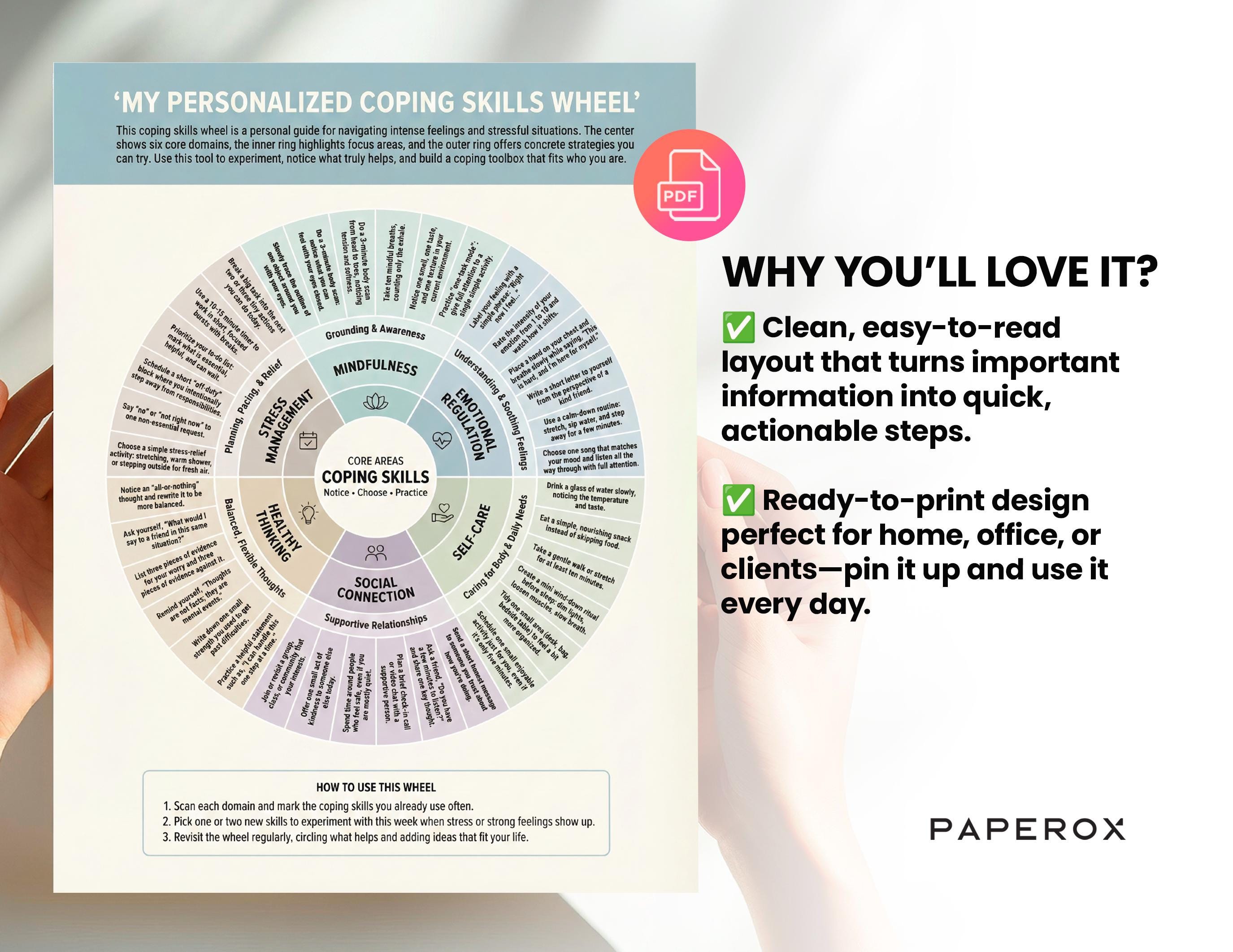 Personalized Coping Skills Wheel Printable PDF, Self-care & Emotional ...