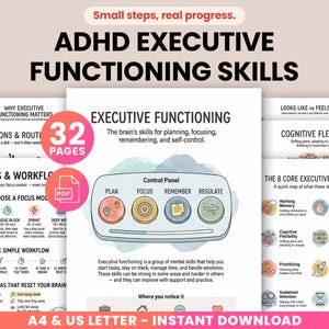 Può includere: Guida alle abilità di funzionamento esecutivo per ADHD con 32 pagine, download immediato. Copre pianificazione, concentrazione e flessibilità cognitiva, con un flusso di lavoro semplice.