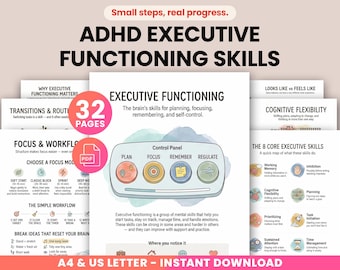 ADHS Exekutive Funktionsfähigkeiten Techniken Psychoedukation Arbeitsblätter, ADHS Fokus- und Zeitmanagement-Toolkit, Therapie-Ressource