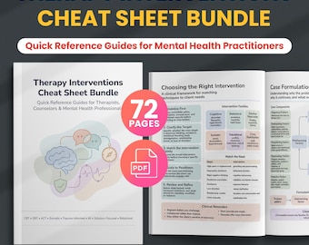 Therapy Interventions Cheat Sheet Mega Bundle (72 Pages), CBT DBT ACT Somatic Tools, Therapist Quick Reference Guide, Counselor Resource Pdf