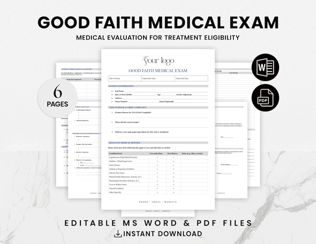 Good Faith Medical Exam Template Editable Aesthetic Clinic Exam PDF