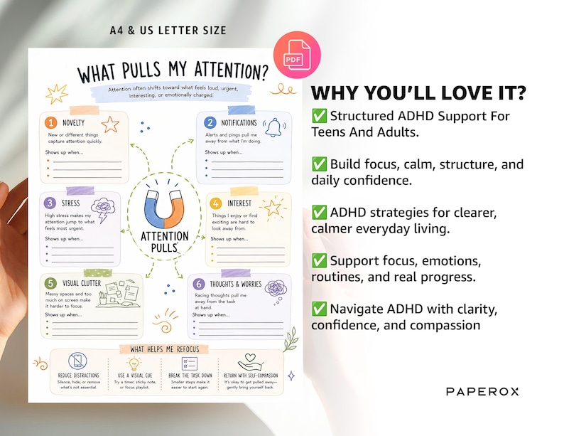 Druckbarer ADHD Planer, ADHD Arbeitsbuch für Teenager Erwachsene, Arbeitsblätter für Exekutivfunktion, ADHD Toolkit, Adhd Arbeitsblätter, emotionale Regulierung Bild 2