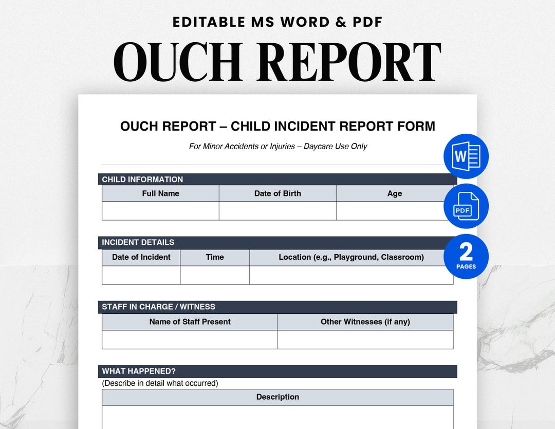 Ouch Report Template • Fillable Daycare Incident Report Form ...