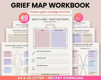Grief Workbook - 40 Therapeutic Grief Worksheets for Loss & Bereavement, Coping Skills, Mourning Journal Prompts, Coping with Grief