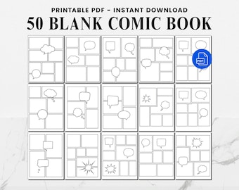 50 Blank Comic Book Templates Printable - Comic Strip Drawing Pages - Comic Panel Paper - Make Your Own Comic Book - PDF - Instant Download
