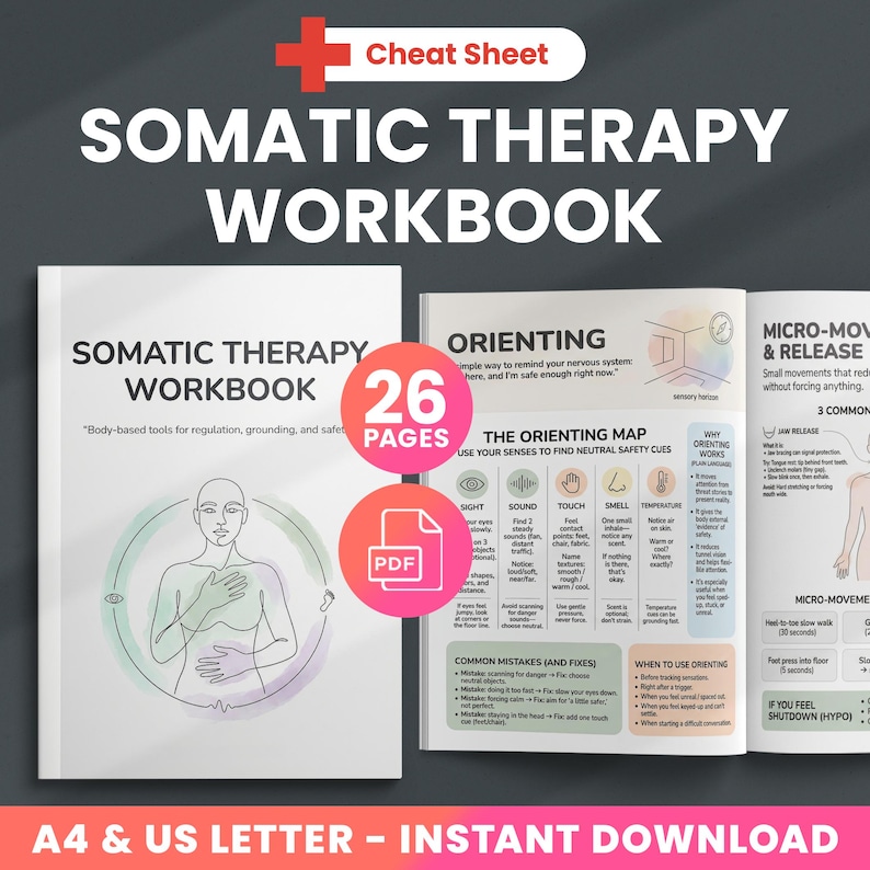 Somatic Therapy Worksheets - Coping Skills Workbook + Cheat Sheet ...