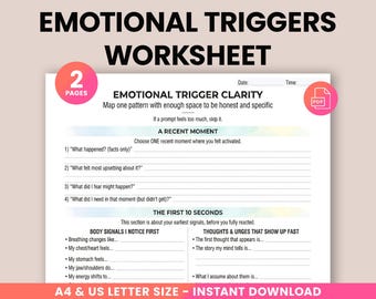 Emotional Triggers Worksheet Printable, Identify Triggers & Body Cues, Emotional Regulation, Coping Skills, Self Awareness PDF A4, US LETTER