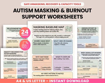 Autism Masking Burnout Workbook for Adults & Teens, Neurodivergent Unmasking Worksheets, Autistic Burnout Recovery, AuDHD Adult Tools