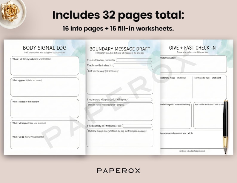 Personal Boundaries Worksheets, Healthy Boundary Setting Workbook, DBT Dear Man & Give Fast, People Pleasing Help, Therapist Resource image 6