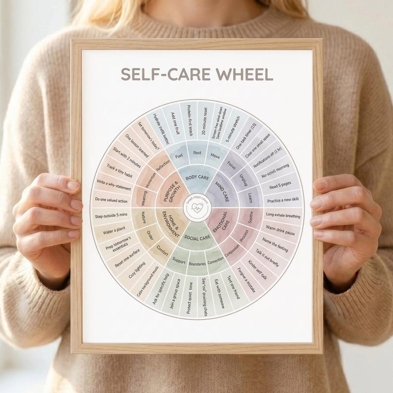 Self Help Wheel Self-care Wheel Printable Poster, Mental Health Coping Skills Chart ...