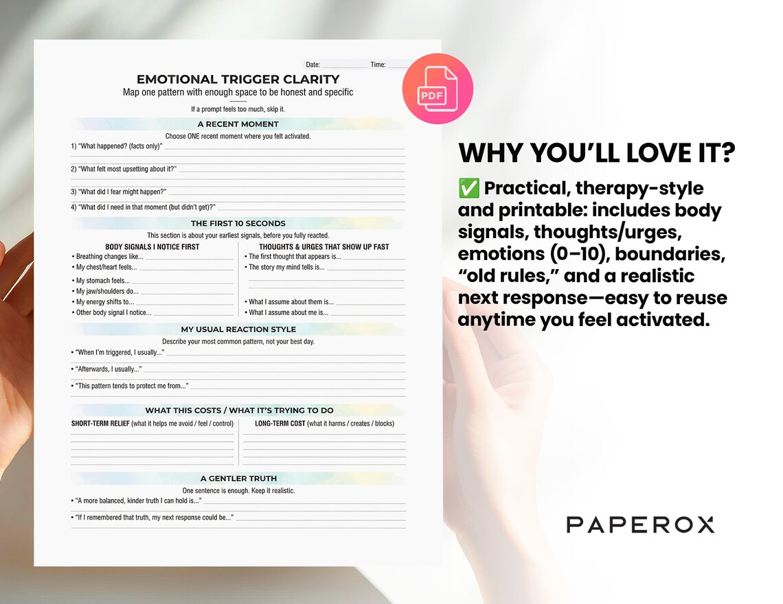 Emotional Triggers Worksheet Printable, Identify Triggers & Body Cues ...