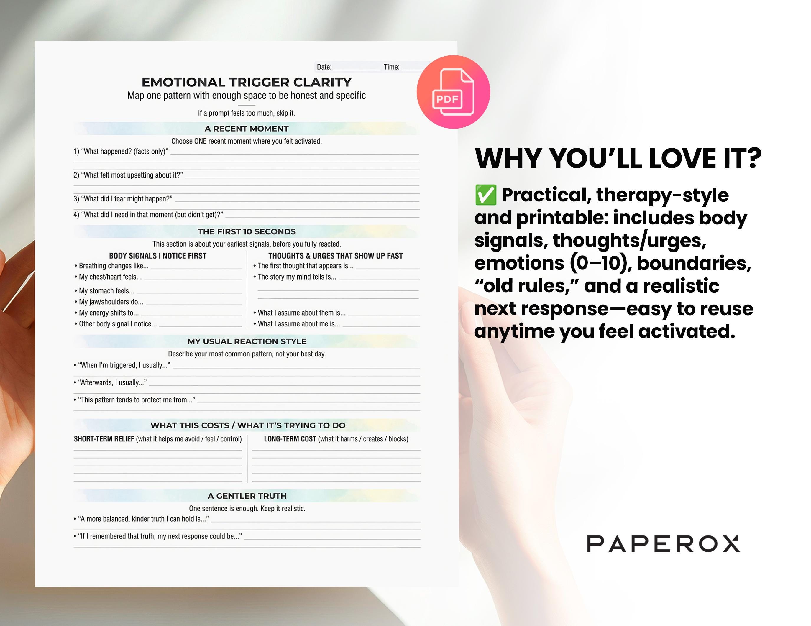 Emotional Triggers Worksheet Printable, Identify Triggers & Body Cues ...
