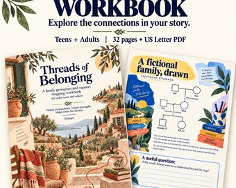 Genogram Template and Family Therapy Worksheets, Support Mapping Workbook for Teens and Adults