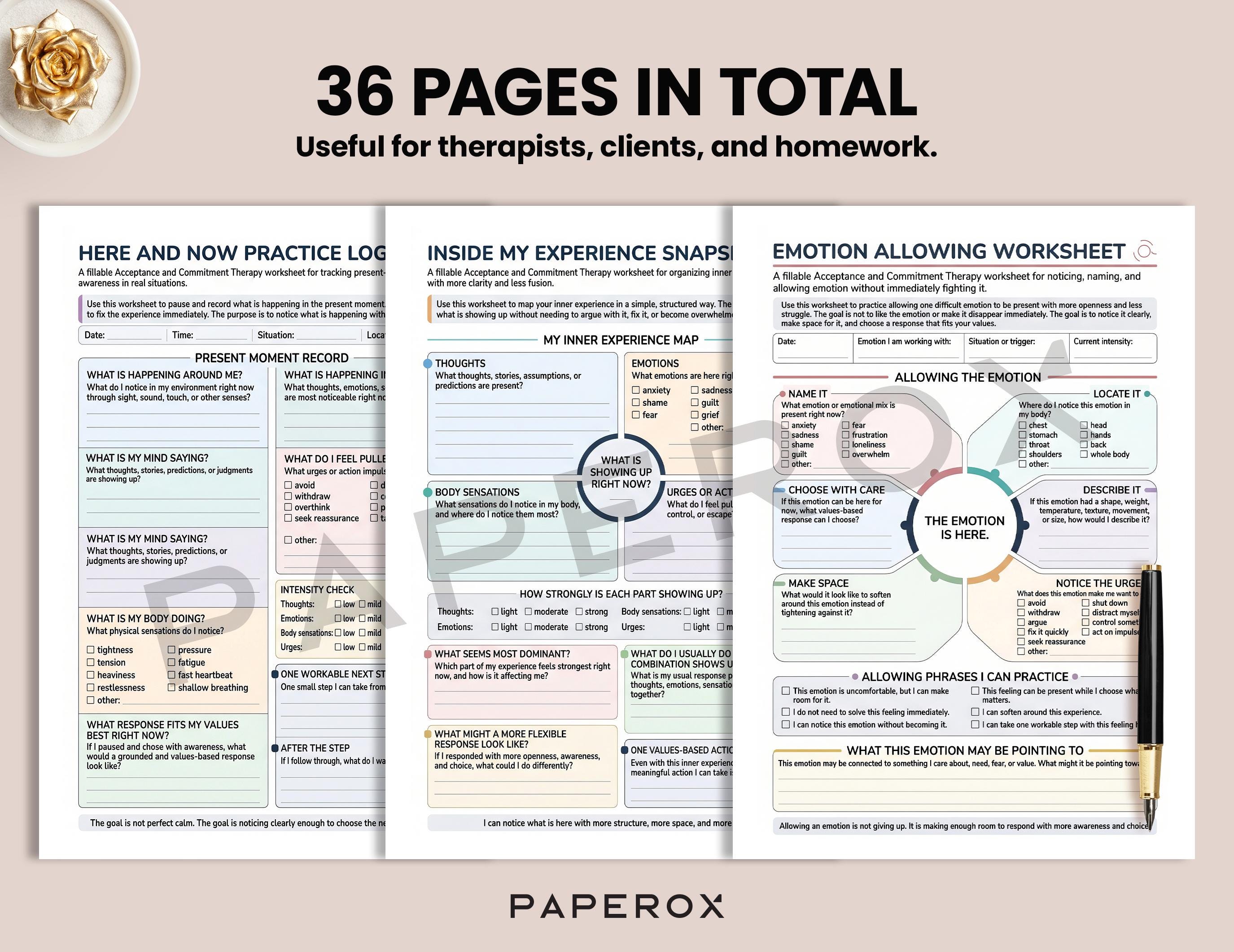 Printable ACT Therapy Workbook, Acceptance and Commitment Therapy ...