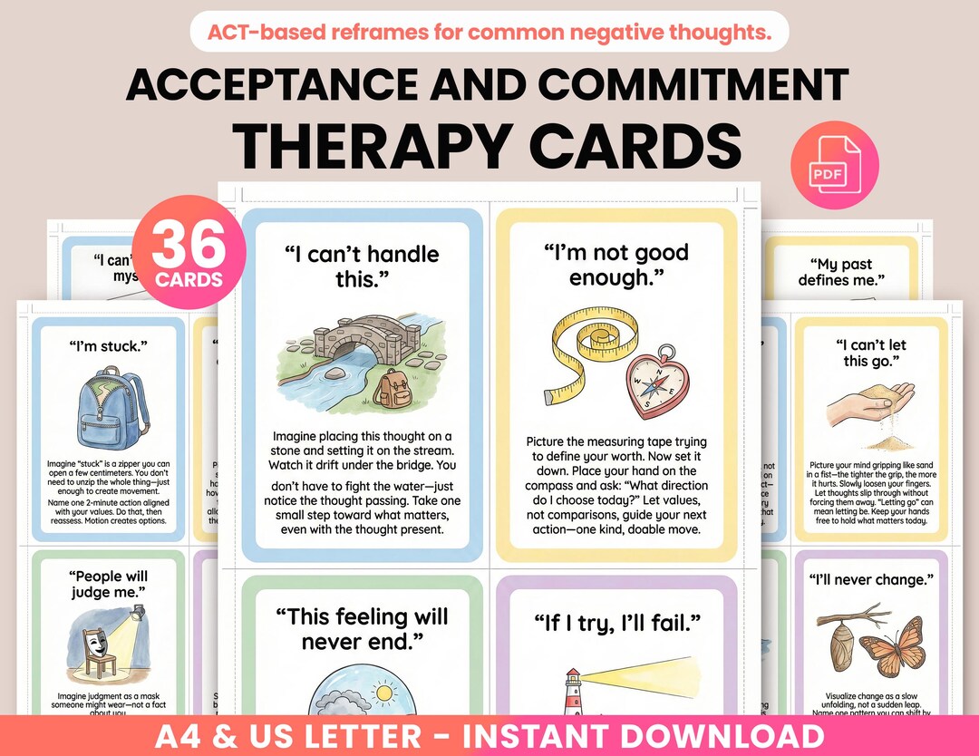 Reframe Cards Acceptance & Commitment Therapy Cards, ACT Therapy Cards Printable ...