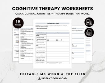 Cognitive Therapy Worksheets - Cognitive Behavioral Therapy Workbook - CBT Worksheets for Therapists - Mental Health Printables PDF