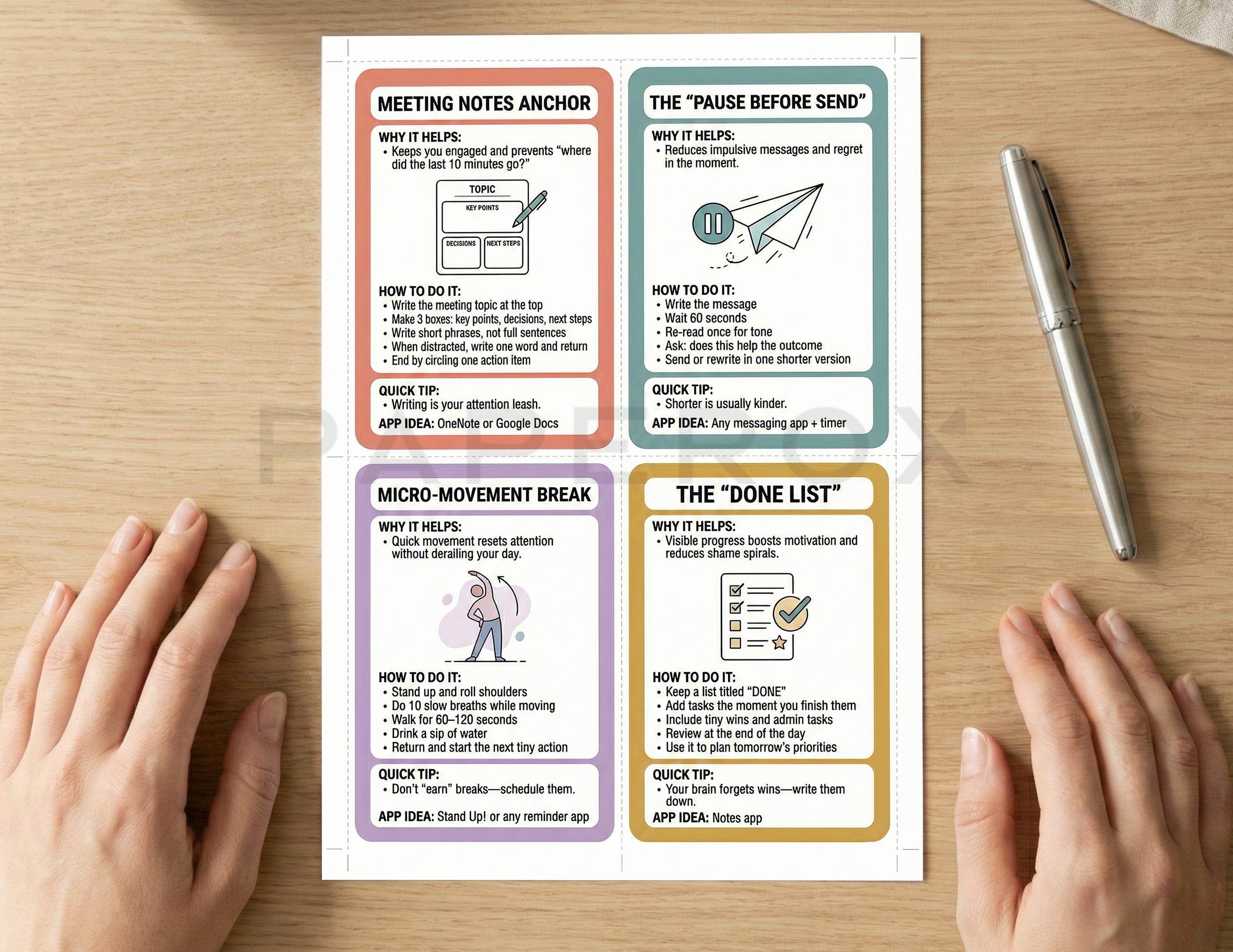 ADHD Coping Skills Cards Printable, ADHD Therapy Worksheets, Executive ...