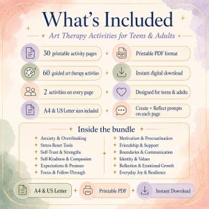 Art Therapy Activities Bundle, Doodle Creative Exercises for Anxiety & Mental Health, Printable Self Care Therapy Worksheets, Journal Pages image 7