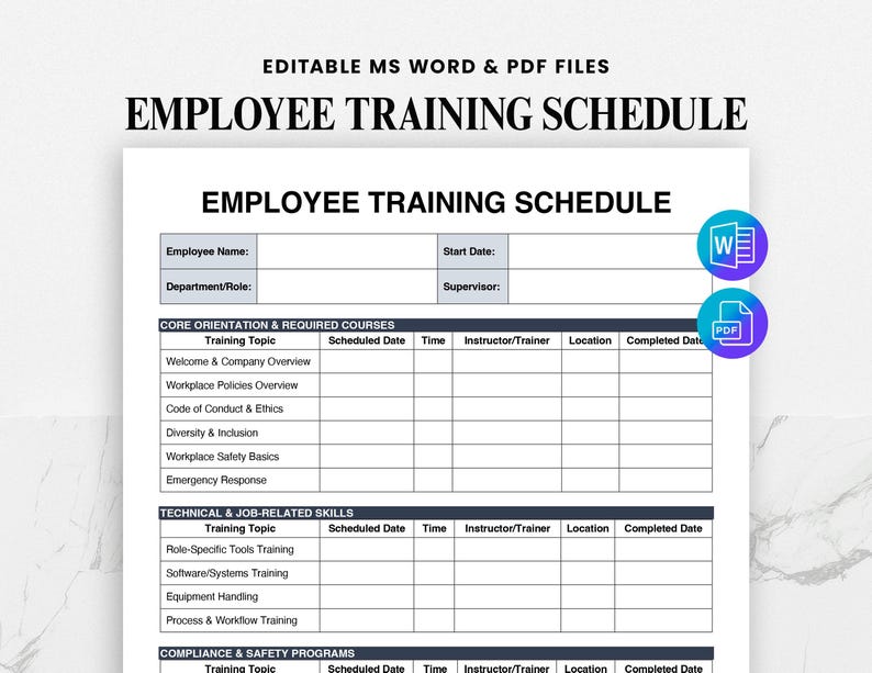 Training Program Document Employee Training Plan Template | Editable Word HR Form | New Hire ...