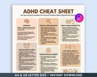 ADHD Cheat Sheet: Theraphy Worksheets, Focus, Time Management & Communication (Mental Health Resources)