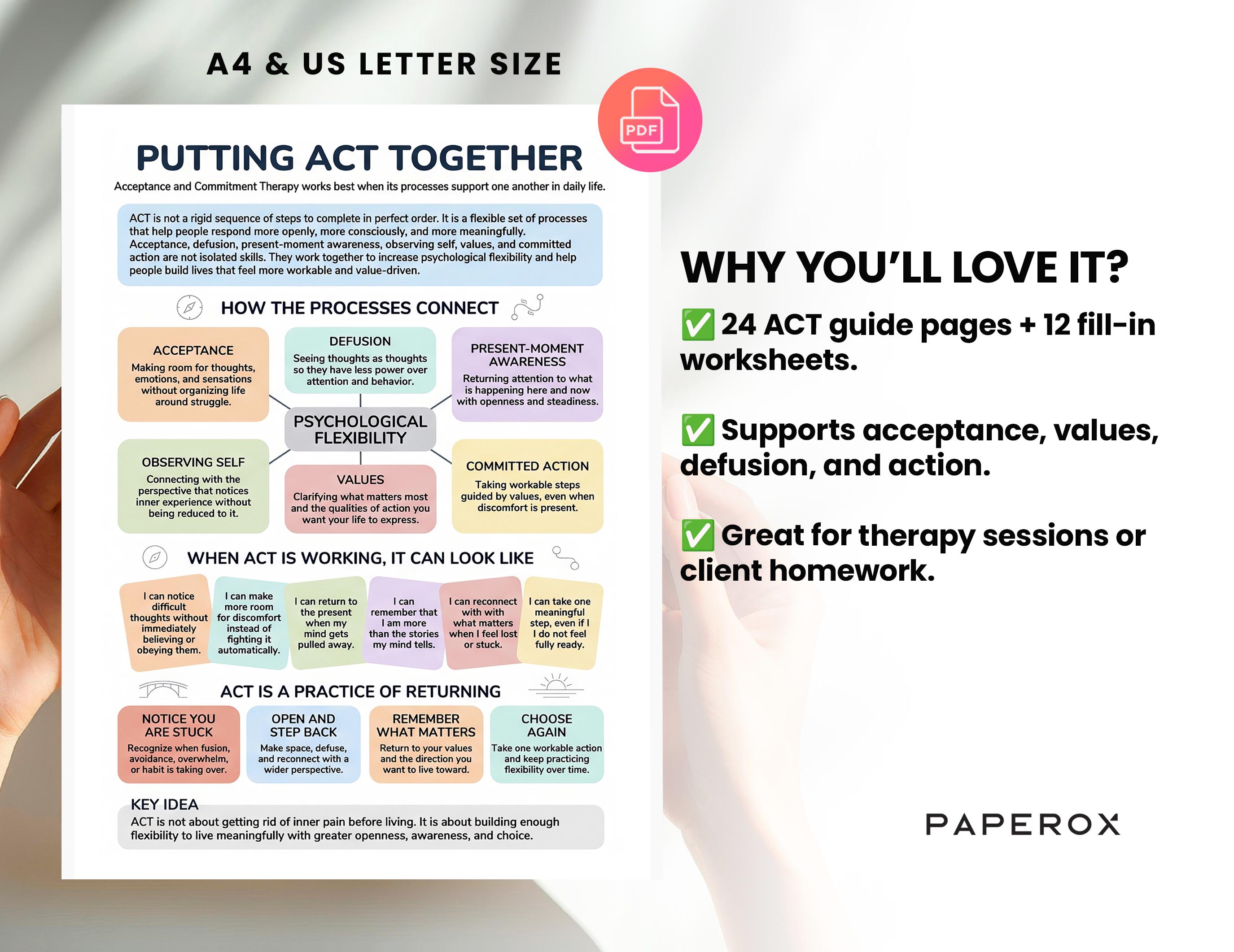 Printable ACT Therapy Workbook, Acceptance and Commitment Therapy ...