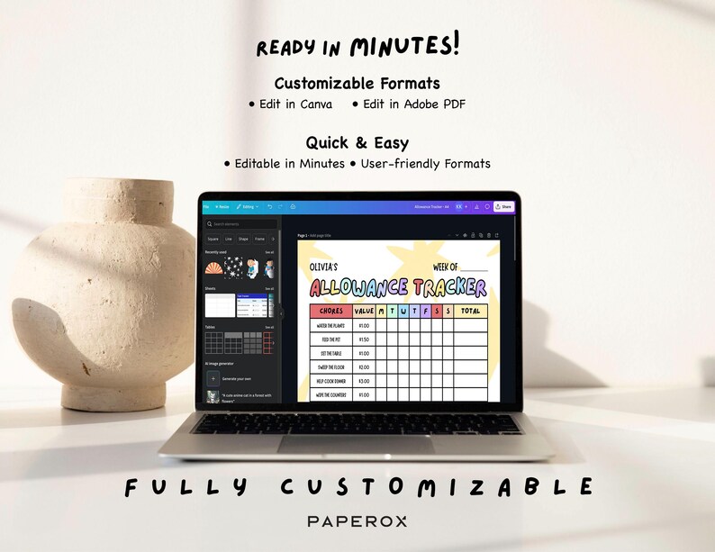Kids Chore Chart: Editable Allowance Tracker, Reward System (printable ...