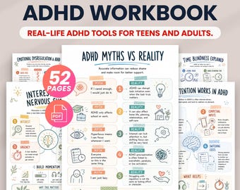 My ADHD Executive Functioning Workbook, Teens & Adults ADHD Planner, Printable ADHD Worksheets, Infographics for Understanding the Brain