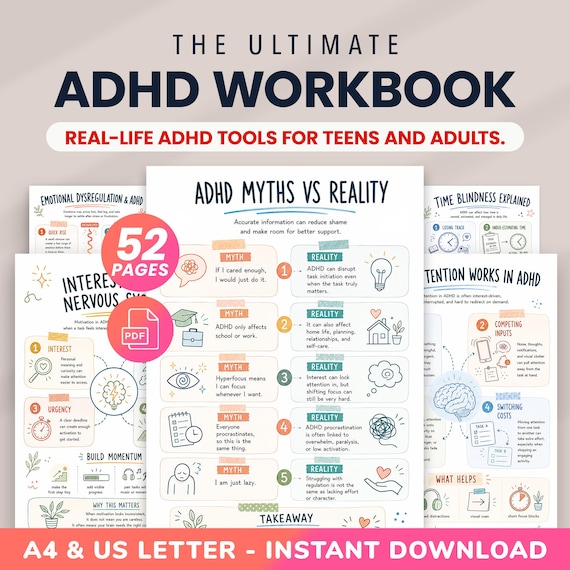 Printable ADHD Planner, ADHD Workbook for Teens Adults, Executive Function Worksheets, ADHD Toolkit, Adhd Worksheets, Emotional Regulation