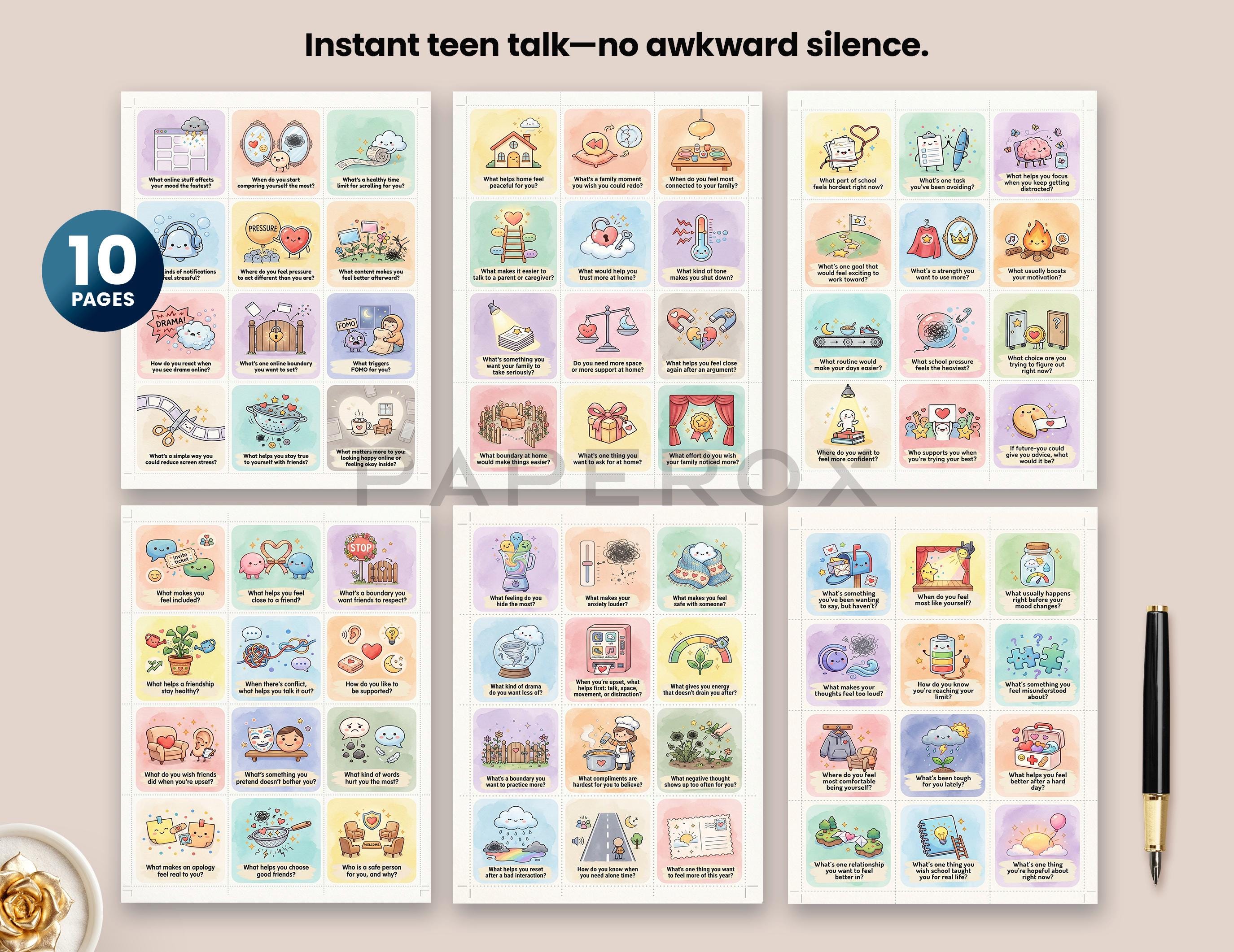 120 Teen Therapy Question Cards Printable - Teen Counseling ...