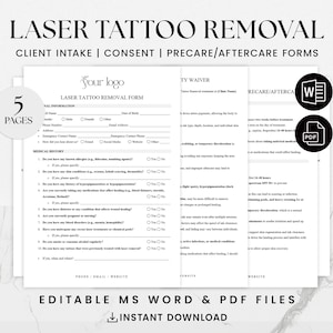 Laser Tattoo Removal Consent Form | Client Intake and Aftercare | Editable MS Word PDF | Tattoo Removal Waiver | Precare Aftercare Form