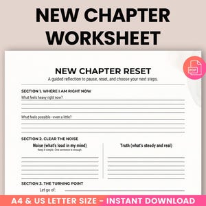 Werkblad Life Reset - nieuw hoofdstuk, levensaudit en doelen stellen, visie en waardenreflectie, vragen om nieuw jaar te resetten, persoonlijke groei Afdrukbaar