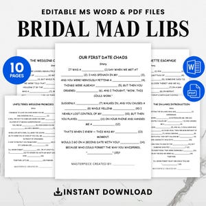 Pacote de jogos Mad Libs para chá de panela - Atividade para despedida de solteira para imprimir - Jogos para chá de panela para noiva - Editável em formato A4 e carta dos EUA