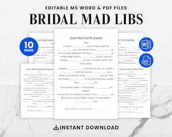 Funny Bridal Shower Mad Libs: Bachelorette Party Game Bundle (Printable, Editable A4 & US Letter)