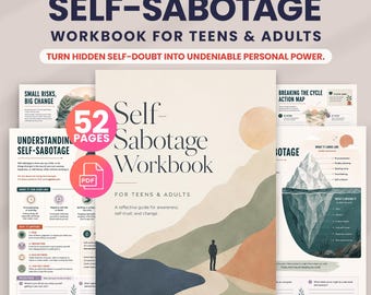 Self Sabotage Workbook for Teens and Adults, Therapy Worksheets PDF, Self Development, Self Care, Self Identity, Mental Health Printable Kit