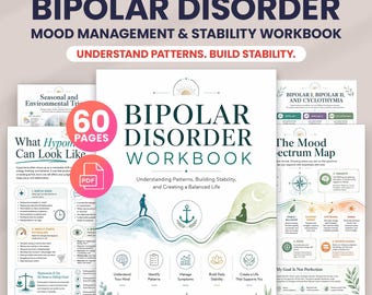 Bipolar Disorder Workbook - Mood Tracker, Bipolar Journal, Therapy Worksheets, Mania Depression, Relapse Prevention PDF, Therapist Tools Kit