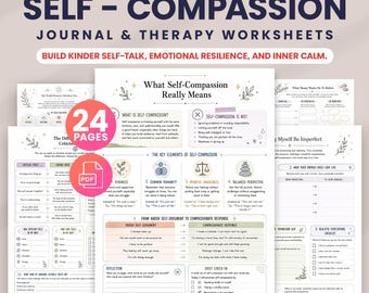 Self Compassion Journal, Therapy Worksheets for Teens & Adults, Self Care Workbook, Mental Health Printables, Self Love, Therapist Resources