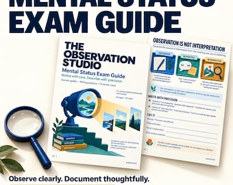 Mental Status Exam Guide, MSE Cheat Sheet, Therapy Assessment Worksheets for Counselors and Social Workers
