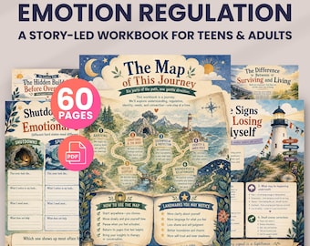 Teen Therapy Worksheets & Adult Therapy Workbook, Emotional Regulation, Self Discovery, Self-Worth, Coping Skills, Boundaries, Mental Health