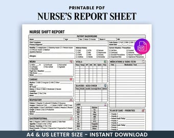 ICU Nurse Report Sheet: Printable Med-Surg Patient Report (PDF), Nurse Shift Report Sheet