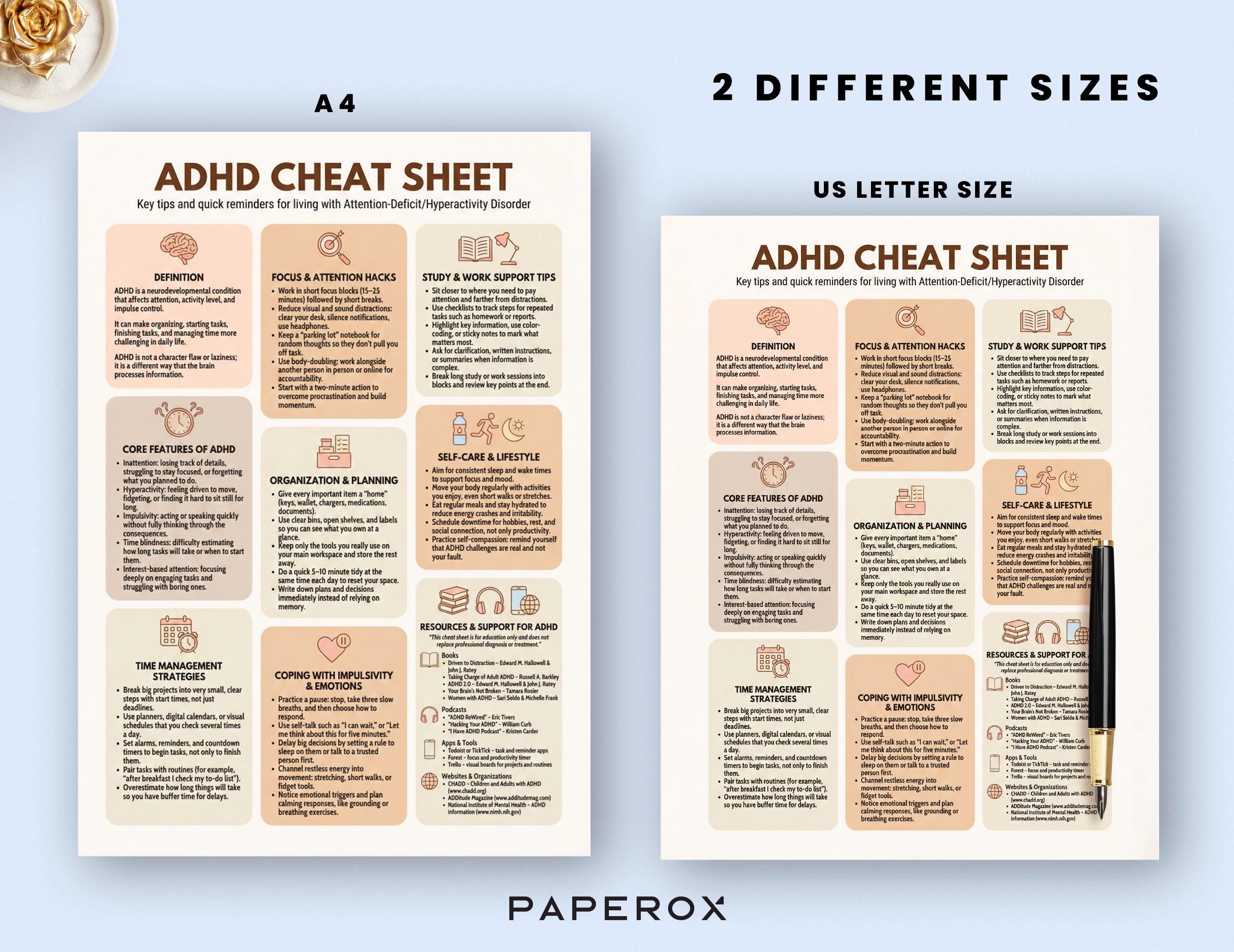 ADHD Cheat Sheet: Theraphy Worksheets, Focus, Time Management ...