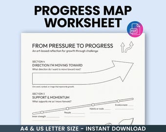 Progress Map Art Therapy Worksheet: Emotional Regulation Printable, Mindfulness Coping Skills, Therapy Tools for Teens & Adults