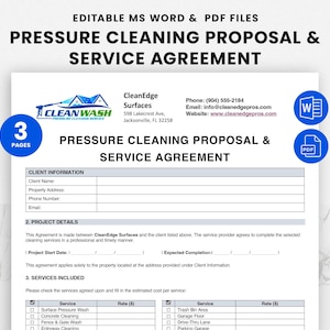 Druckwaschvorschlag Vorlage für eine Servicevereinbarung - Power-Waschvertrag - Außenreinigung - Bearbeitbares Word & PDF - Sofortiger Download