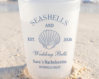 Seashells and Wedding Bells Frosted Cups, Custom Cups Bachelorette, Beach Bachelorette, Personalized Cups