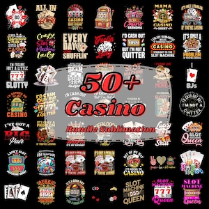 以下が含まれることがあります： スロットマシン、トランプ、「Lucky Lady」や「I'm going to Casino」などのフレーズを含む、50以上のカジノをテーマにしたデザインのコレクション。 デザインはさまざまな色とスタイルで、昇華印刷プロジェクトに適しています。