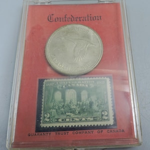 Canadian coin and stamp – Canada’s hundredth  birthday – confederation